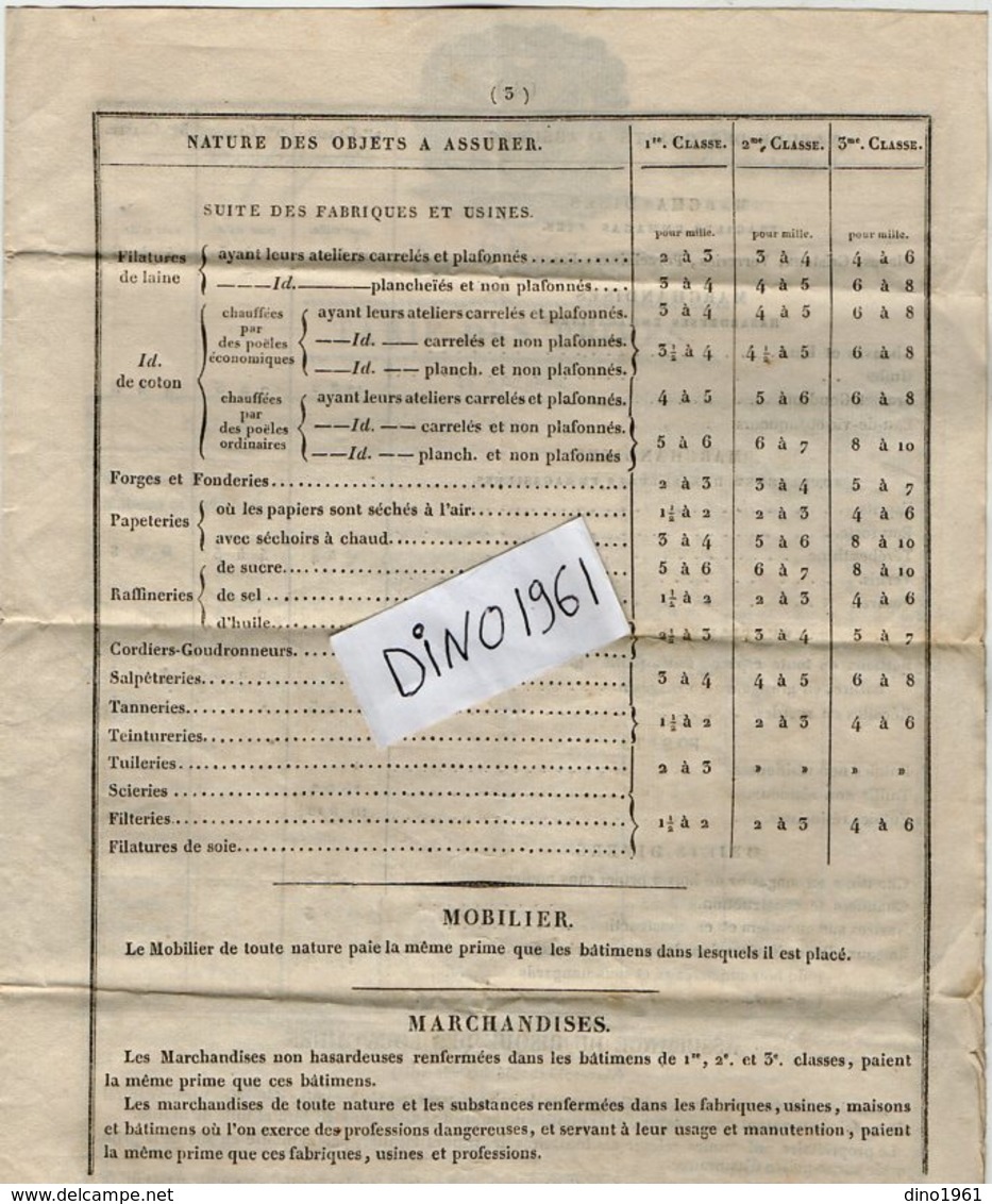 VP14.907- PARIS 1820 - Compagnie Française Du PHENIX - Tarif Des Primes - Banque & Assurance