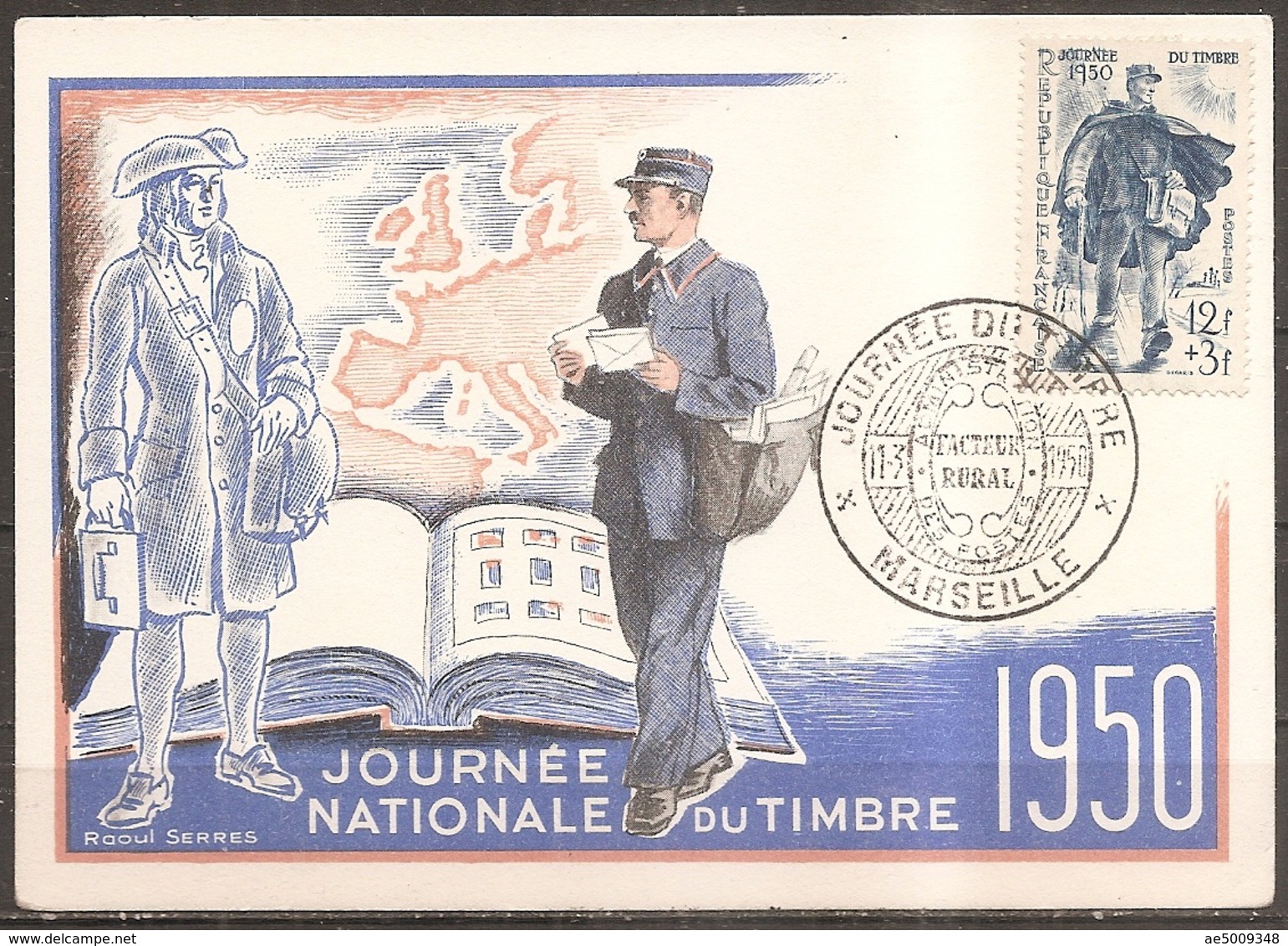 C.p. Journée Nationale Du Timbre 11/03/1950,facteur Rural (bon Etat) - 1950-1959