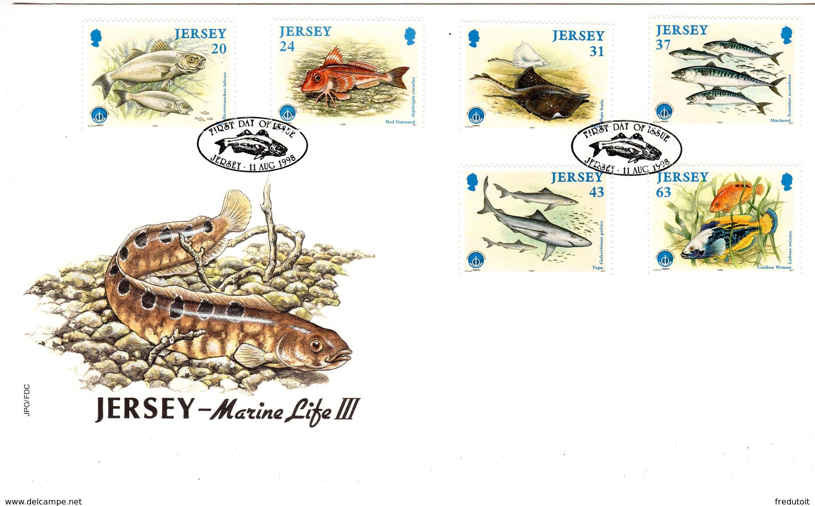 FDC - JERSEY - 1998 - POISSONS - Jersey