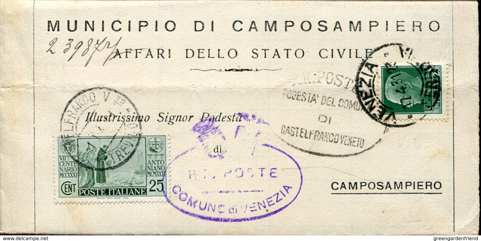 44809 Italia,da Municipio Camposampiero Via Castelfranco, Lett. Viaggiata 1931 - Storia Postale