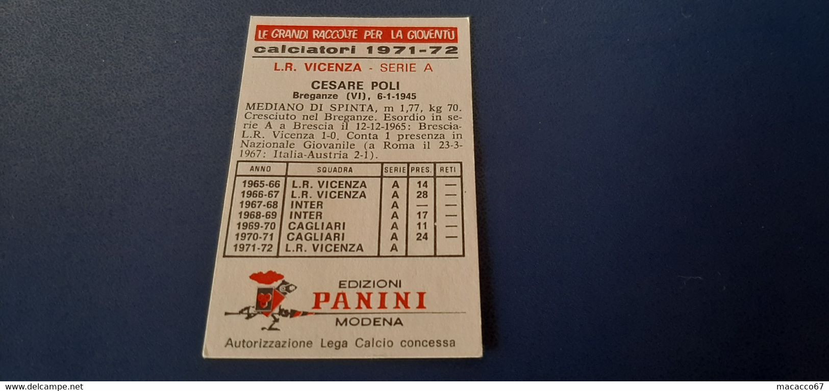 Figurina Calciatori Panini 1971/72 - Poli Lr Vicenza - Edizione Italiana