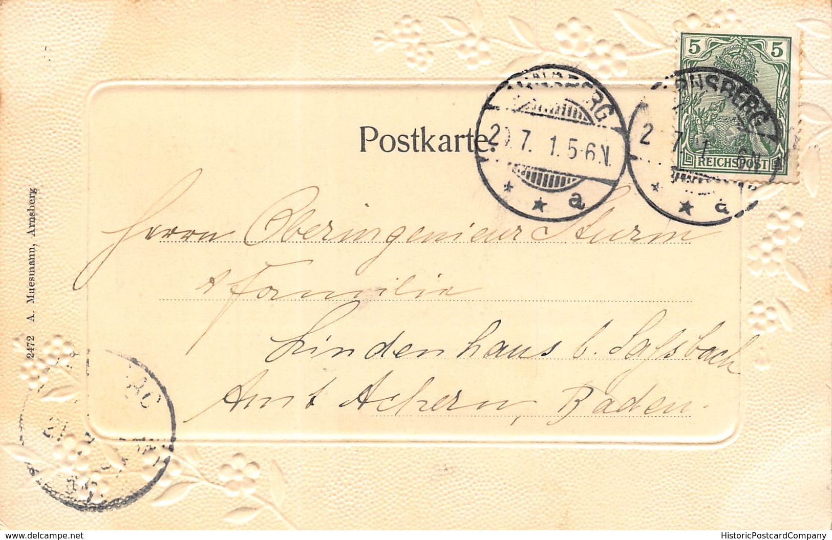 ARNSBERG STEINWEGSTRASSE~VIGNETTE PHOTO~1901 POSTMARK POSTCARD 40487 - Arnsberg