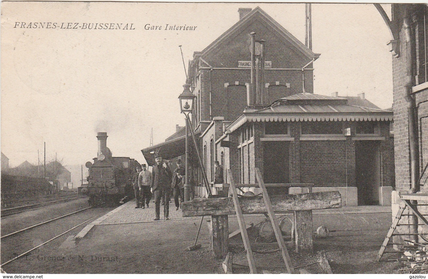 2. FRASNES LEZ BUISSENAL Prés De Hacquegnies Et Moustier.  La Station GARE Avec Locomotive Train.  Postée 1908. - Autres & Non Classés