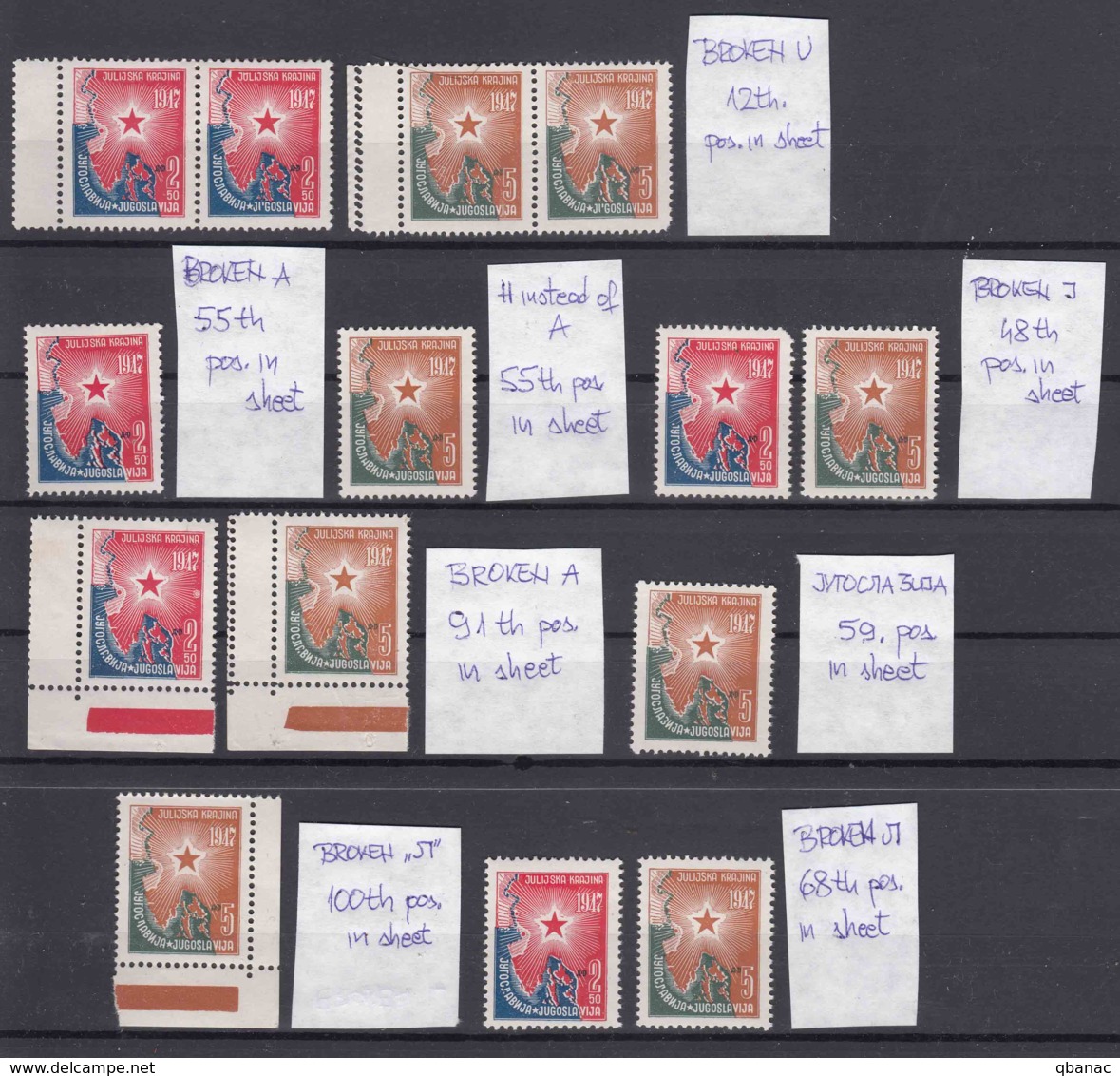Yugoslavia 1947 Mi#527-528 With Extracted "jugosla3ija" And 11 Other Typical Errors, Described Positions, Mnh - Ungebraucht