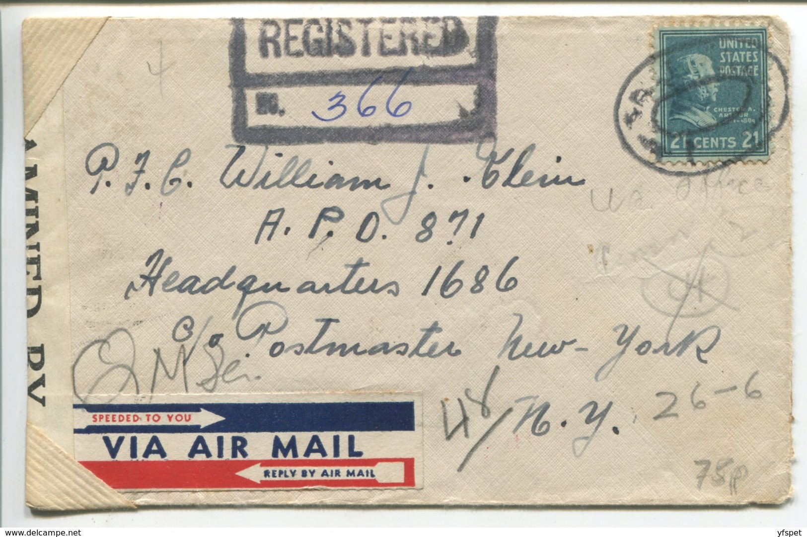 Censored Registered Letter, 1942 - Autres & Non Classés