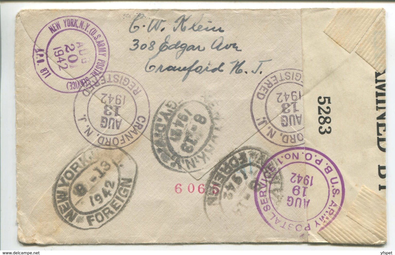 Censored Registered Letter, 1942 - Autres & Non Classés