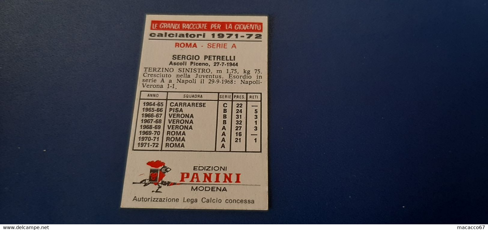 Figurina Calciatori Panini 1971/72 - Petrelli Roma - Edizione Italiana