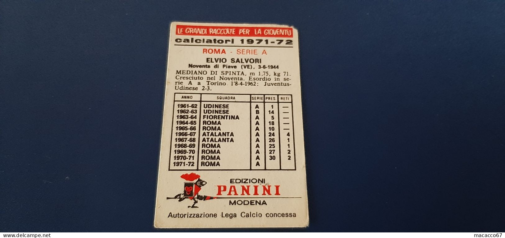 Figurina Calciatori Panini 1971/72 - Salvori Roma - Edizione Italiana