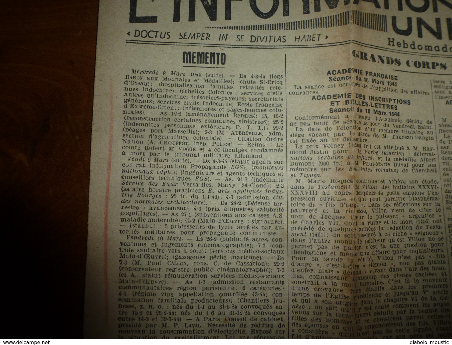 1944 Rare Journal Des étudiants Prisonniers :L' INFORMATION UNIVERSITAIRE: Problèmes D' Université ;etc - Sonstige & Ohne Zuordnung