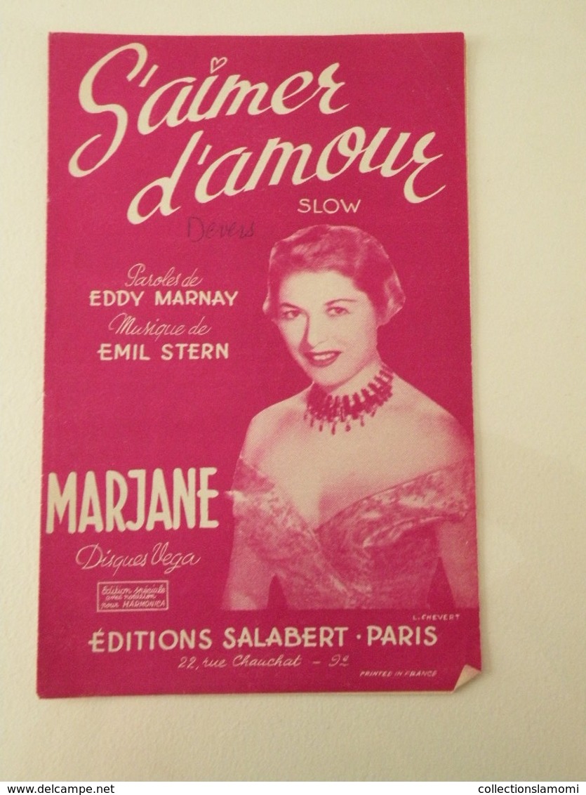 S'Aimer D'amour (Marjane) - Musique Et Paroles (Partition) Eddy Marnay Et Emil Stern - Chansonniers