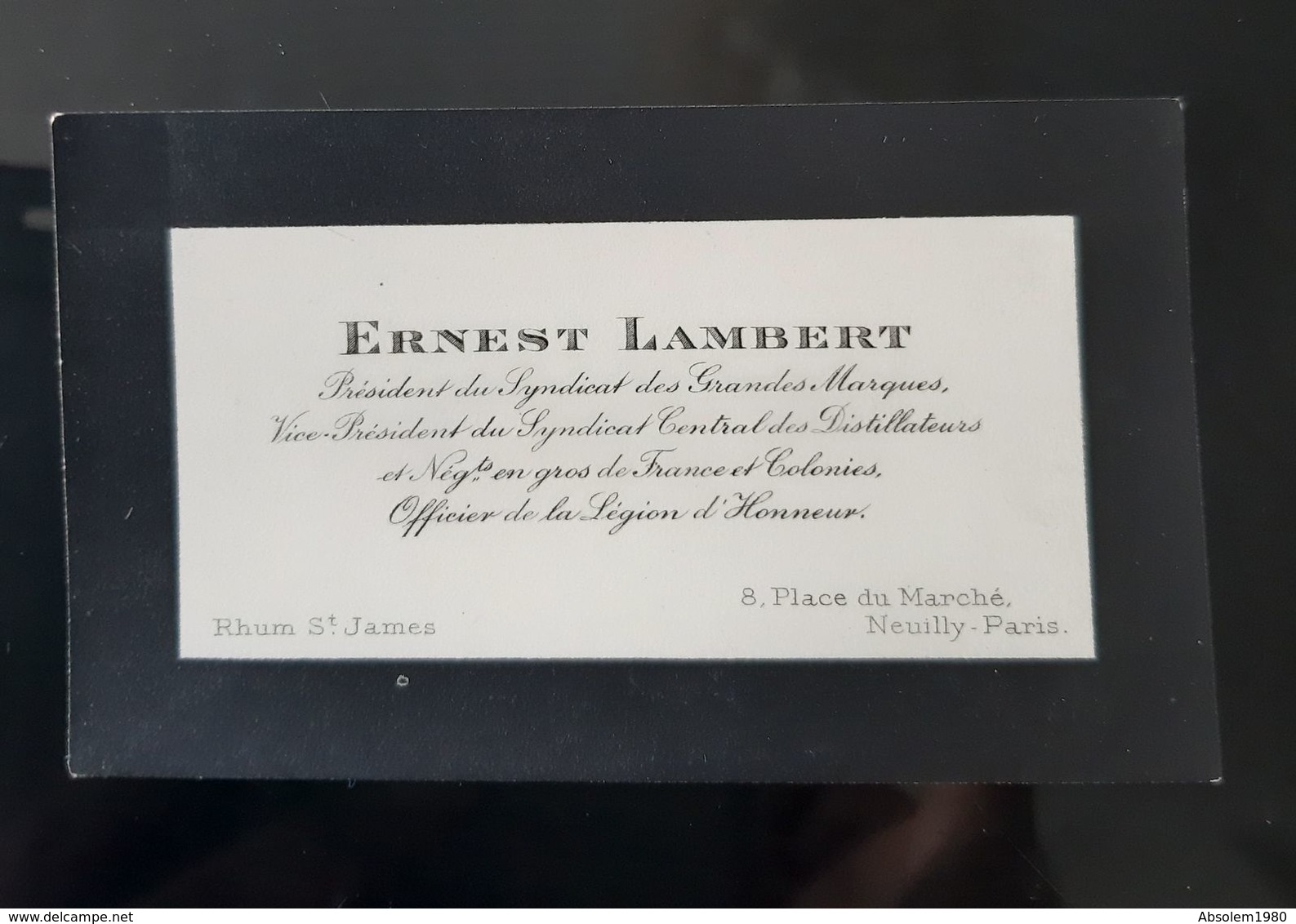 RHUM CARTE VISITE ERNEST LAMBERT PRESIDENT SYNDICAT GRANDES MARQUES CENTRAL DISTILLATEURS NEGOCIANT FRANCE COLONIES - Visiting Cards