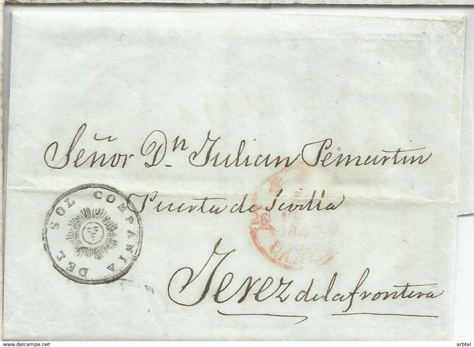 SPAIN 1845 PRE PHILATELIC MAIL COMPAÑIA DEL SOL THE SUN COMPANY CADIZ TO JEREZ - Astronomy