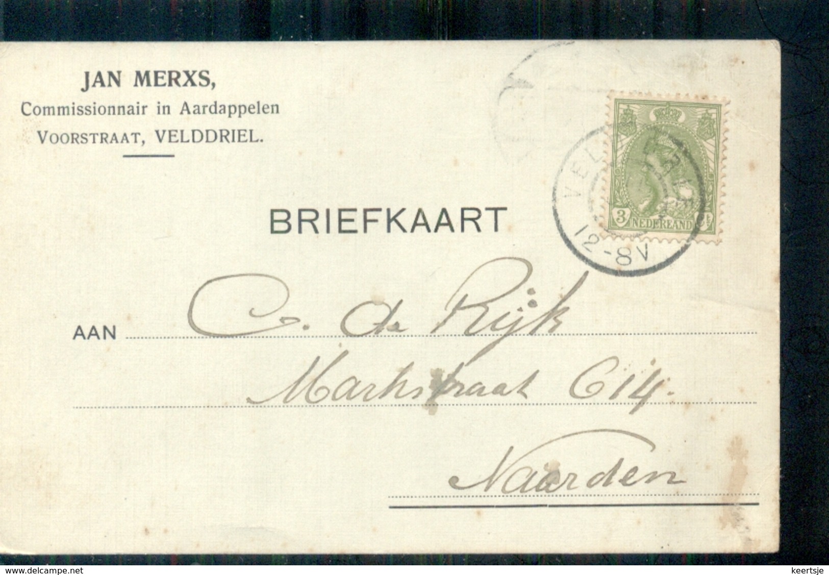 Velddriel Voorstraat Jan Merxs Commissionnair Aardappel 1918 - Lettres & Documents