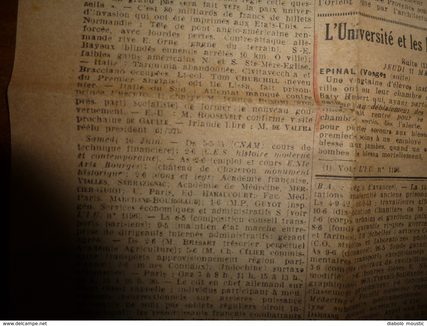 1944 rare journal des étudiants prisonniers :L' INFORMATION UNIVERSITAIRE: Début de la Fin du nazisme; etc