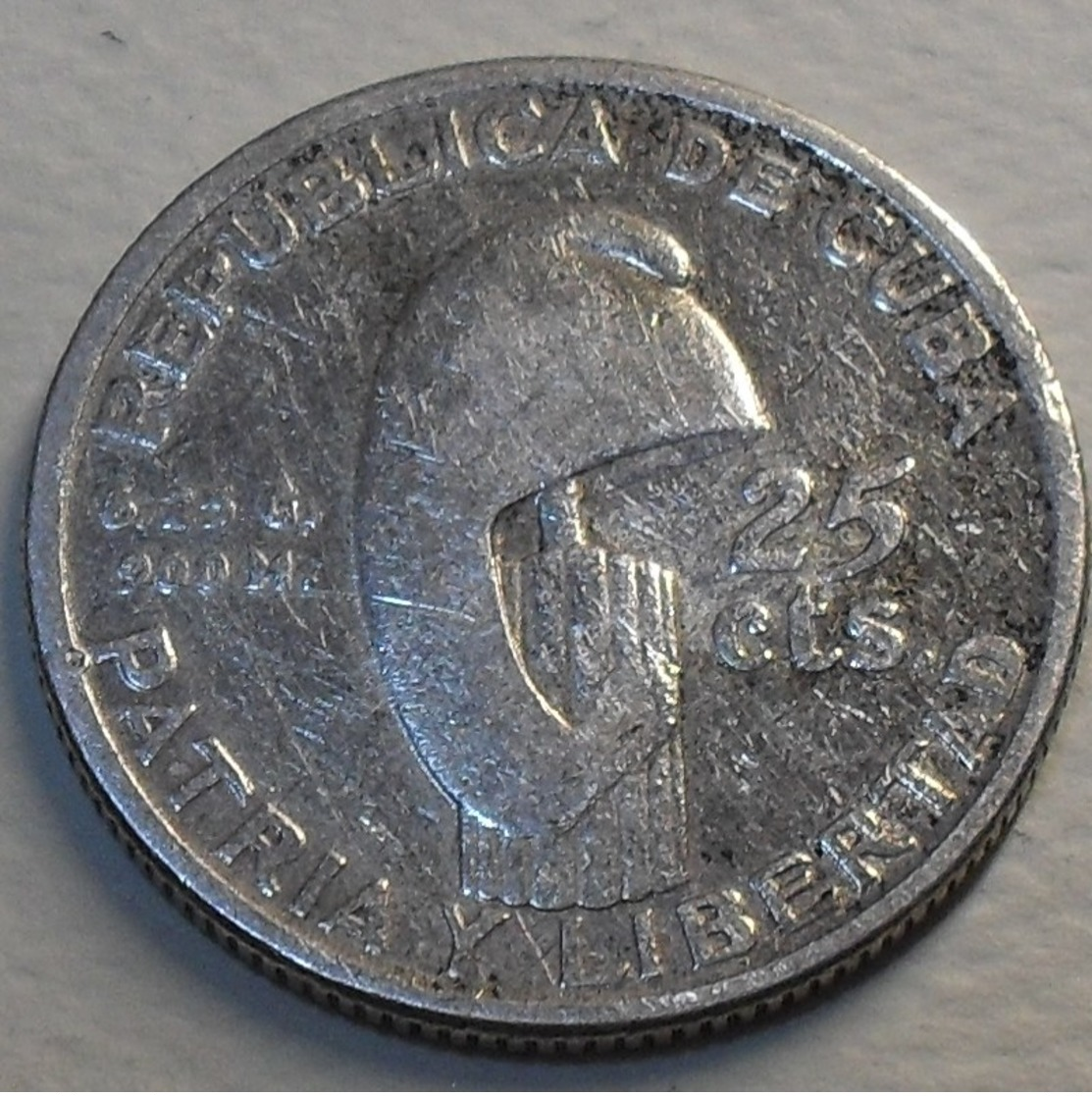 1953 - Cuba - 25 CENTAVOS, Centennial Birth Of Jose Marti, Argent, Silver, KM 27 - Cuba