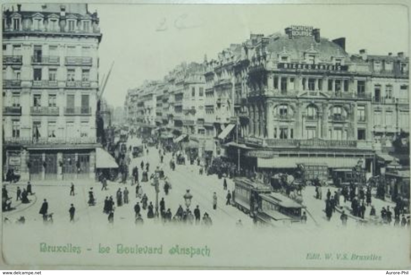 Bruxelles Le Boulevard Anspach Avec Trams, Attelages Et Automobiles - Avenues, Boulevards