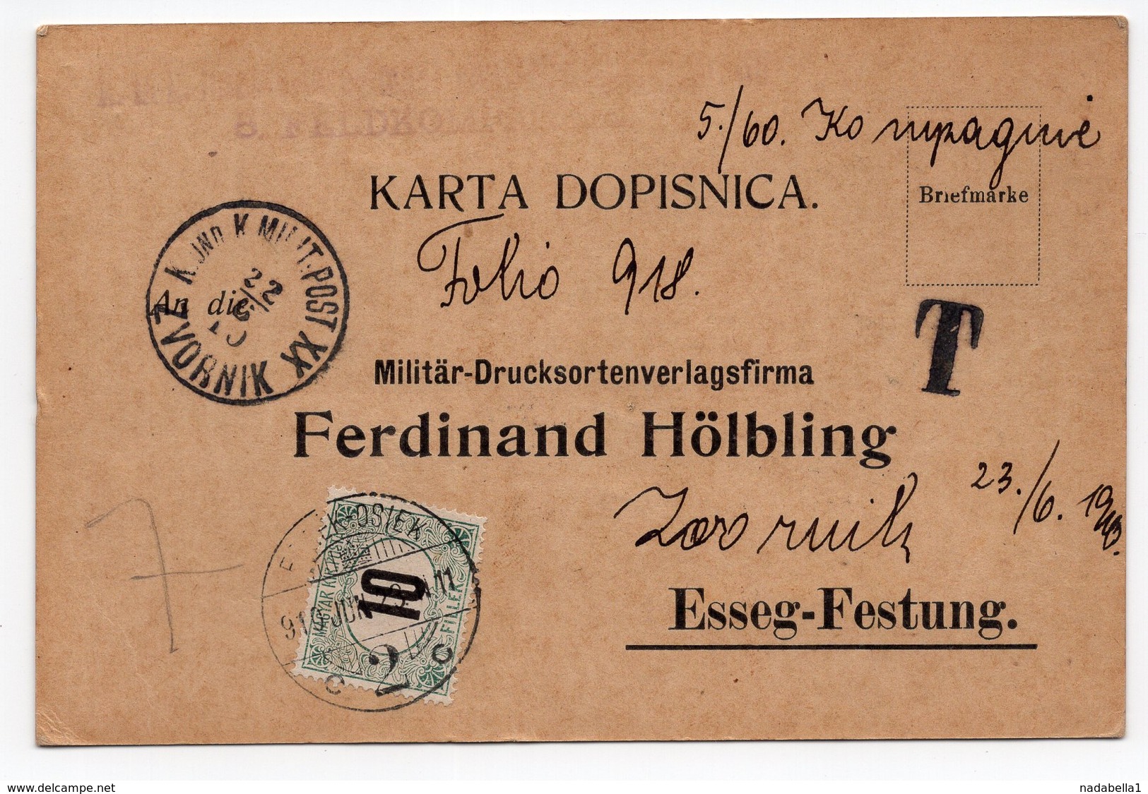 1910 BOSNIA, CROATIA,  ZVORNIK 22.06.1910, K&K MILITARY POST TO OSIJEK, STATIONERY CARD, USED - Bosnia And Herzegovina