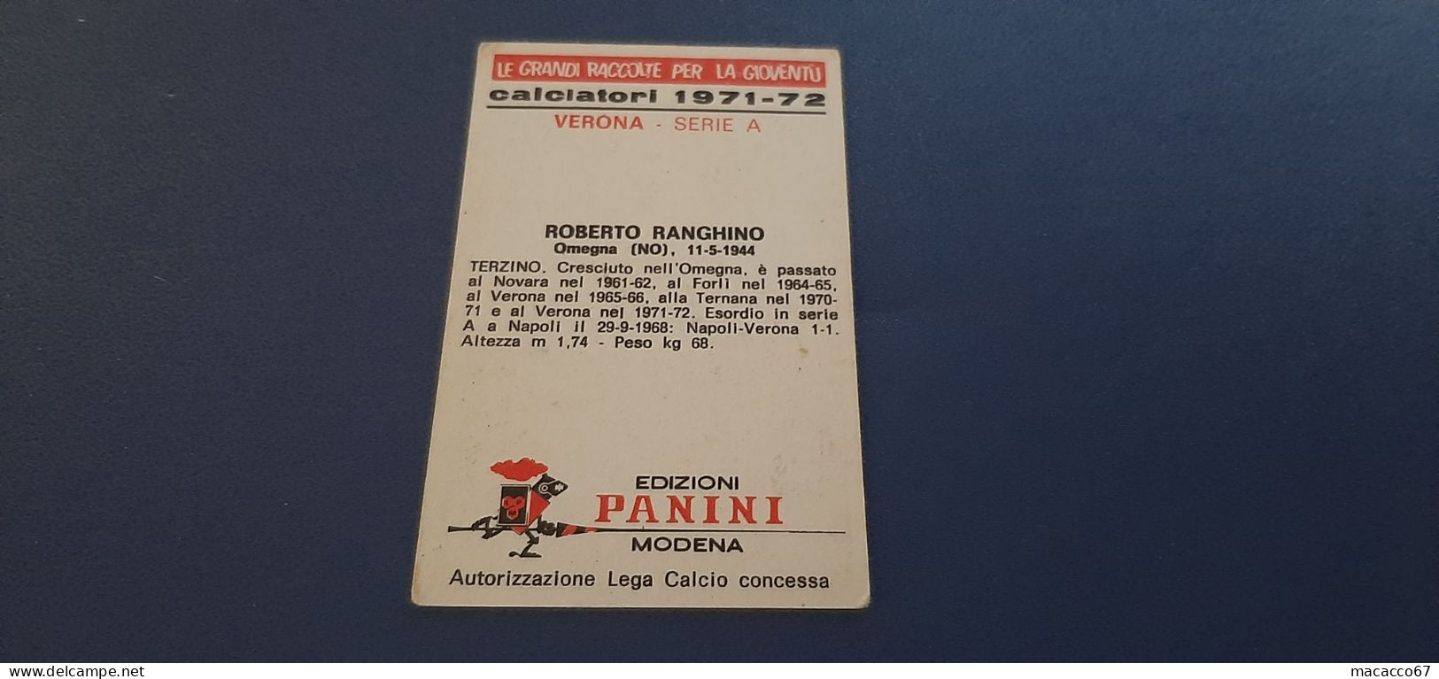 Figurina Calciatori Panini 1971/72 - Ranghino Verona - Edizione Italiana
