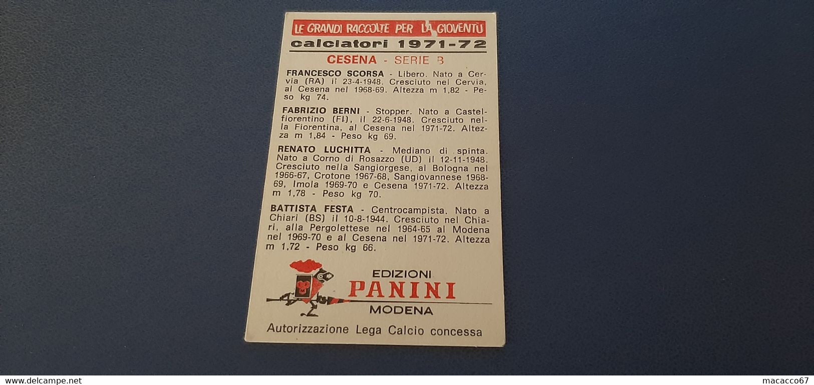 Figurina Calciatori Panini 1971/72 - Scorsa Cesena - Edizione Italiana