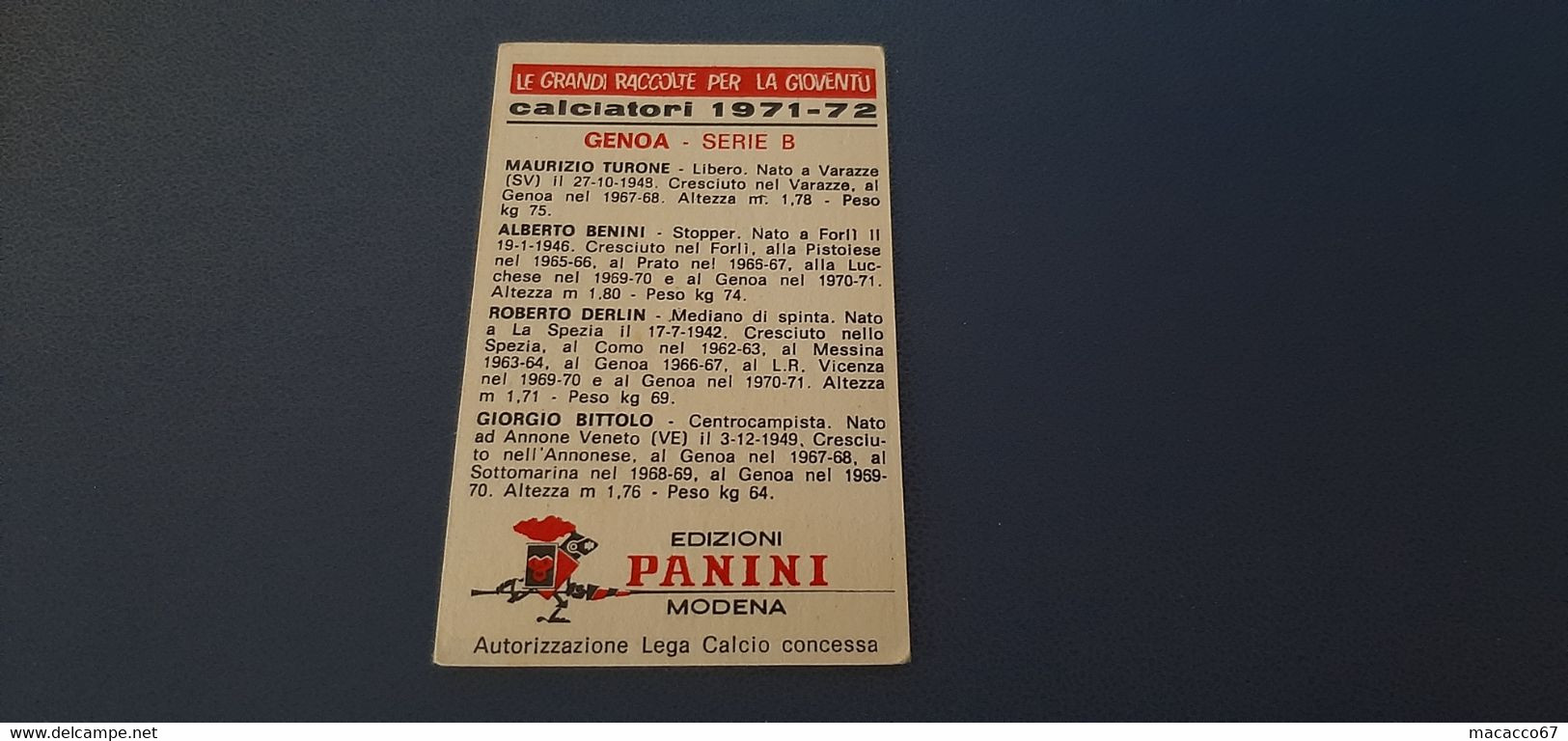 Figurina Calciatori Panini 1971/72 - Turone Genoa - Edizione Italiana