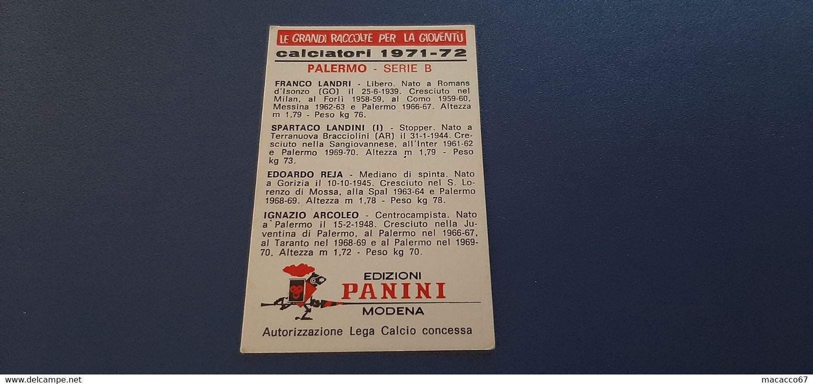 Figurina Calciatori Panini 1971/72 - Landri Palermo - Edizione Italiana