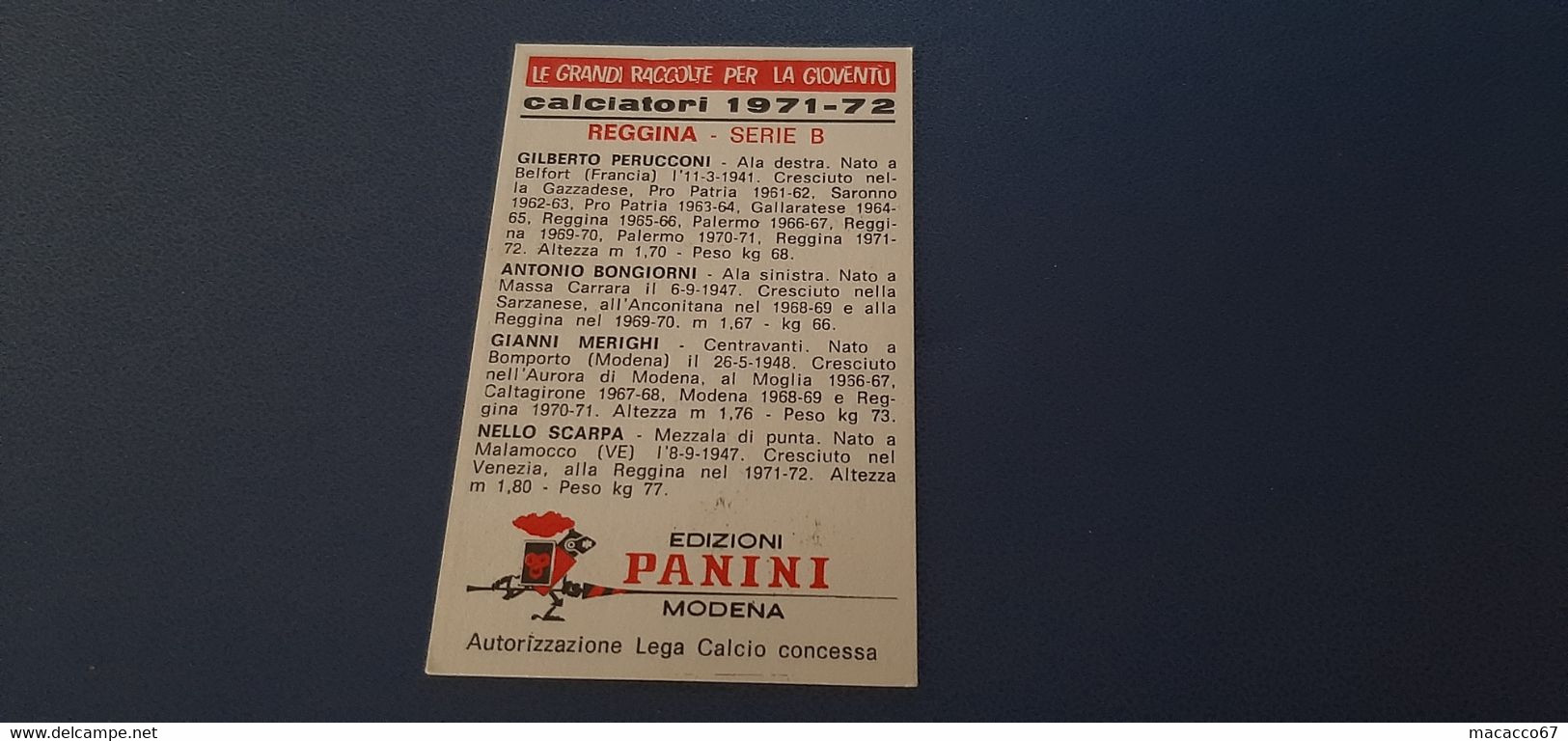 Figurina Calciatori Panini 1971/72 - Perucconi Reggina - Edizione Italiana