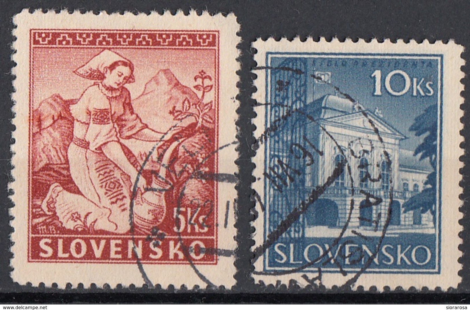 Slovacchia 1939-1944 Sc. 42-44 Primavera - Residenza Presidenziale Used Slovensko - Usati