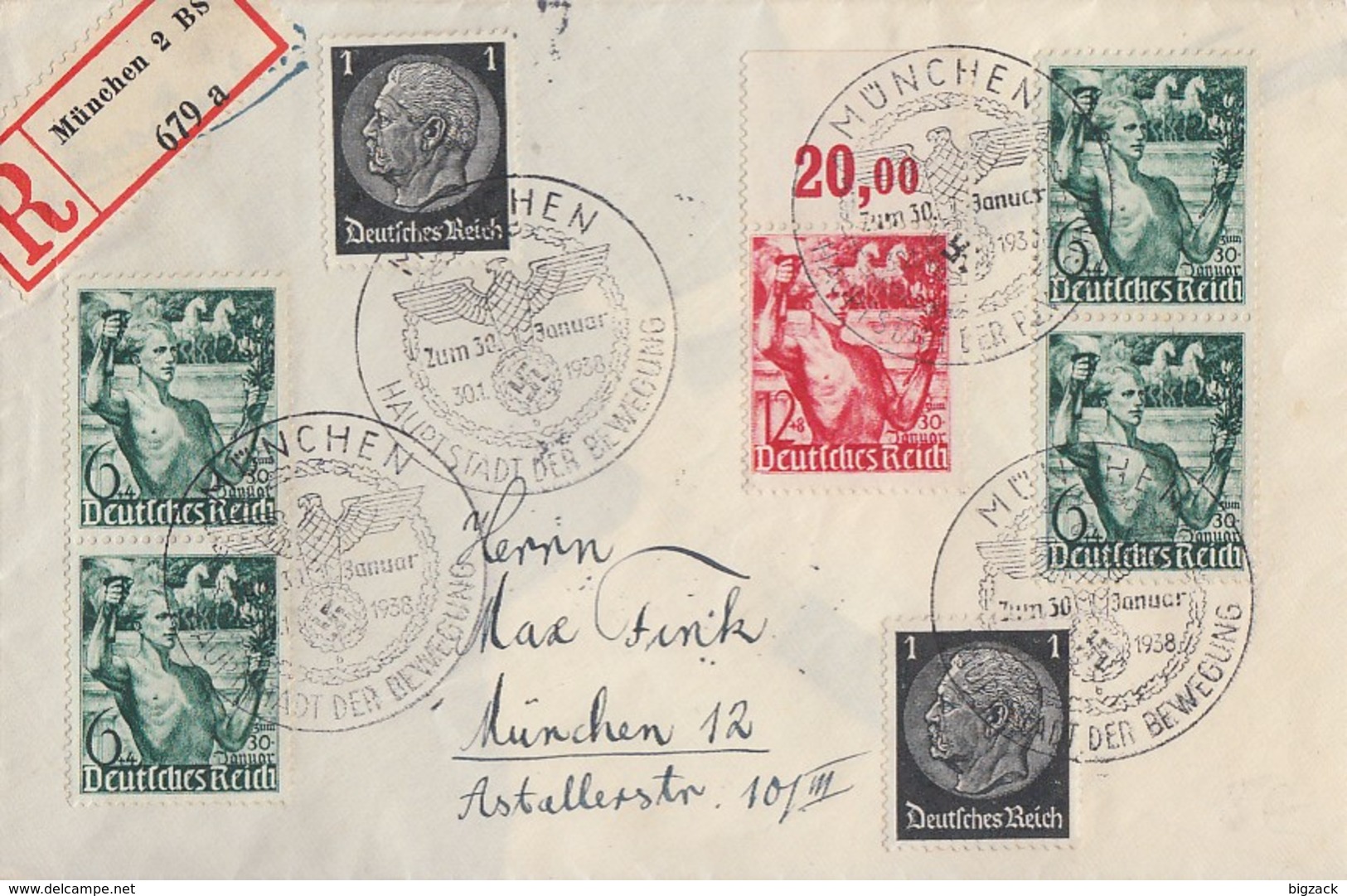 DR Orts-R-Brief Mif Minr.2x 512,4x 660,661 OR SST München 30.1.38 - Briefe U. Dokumente