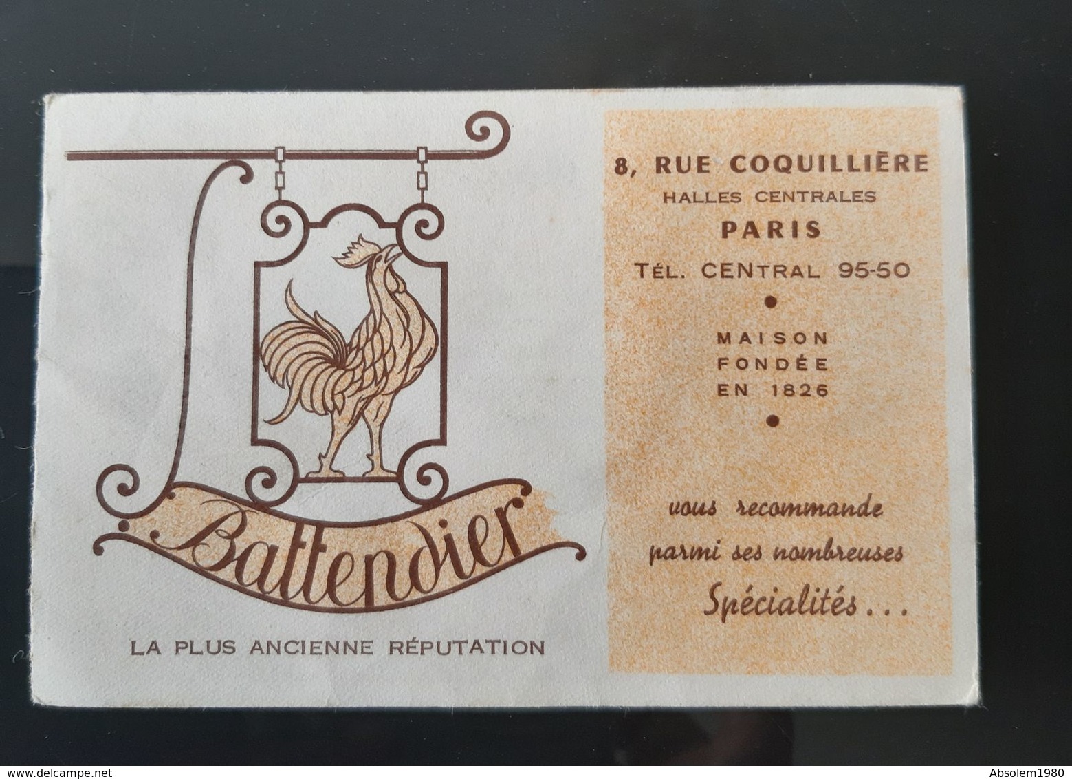 CARTE VISITE 2 VOLETS BATTENDIER TRAITEUR CUISINIER RUE COQUILLIERE PARIS FOIE GRAS CHARCUTERIE FINE PATES GASTRONOMIE - Cartes De Visite