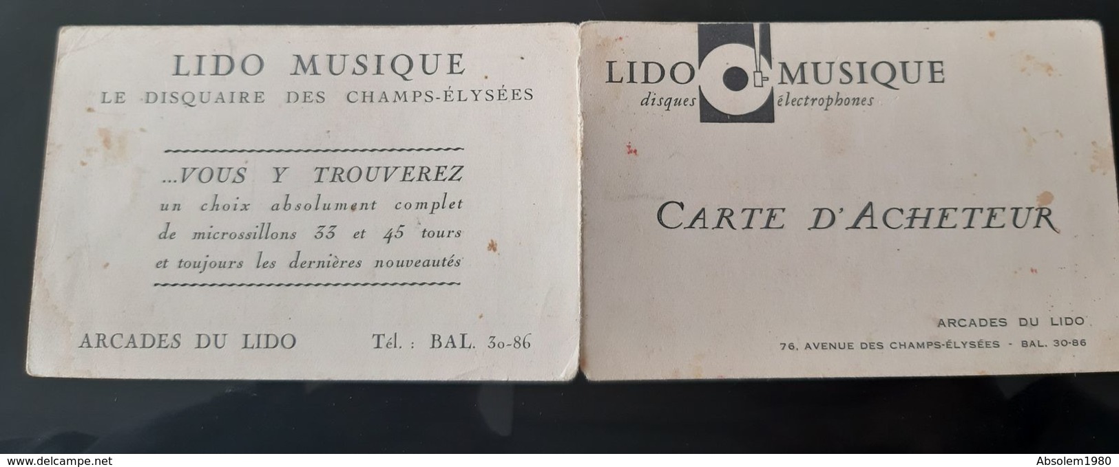 CARTE VISITE ANCIENNE 2 VOLETS LIDO MUSIQUE DISQUES ELECTROPHONES CARTE ACHETEUR DISQUAIRE 33 - 45 TOURS MUSIQUE CHANSON - Visitekaartjes