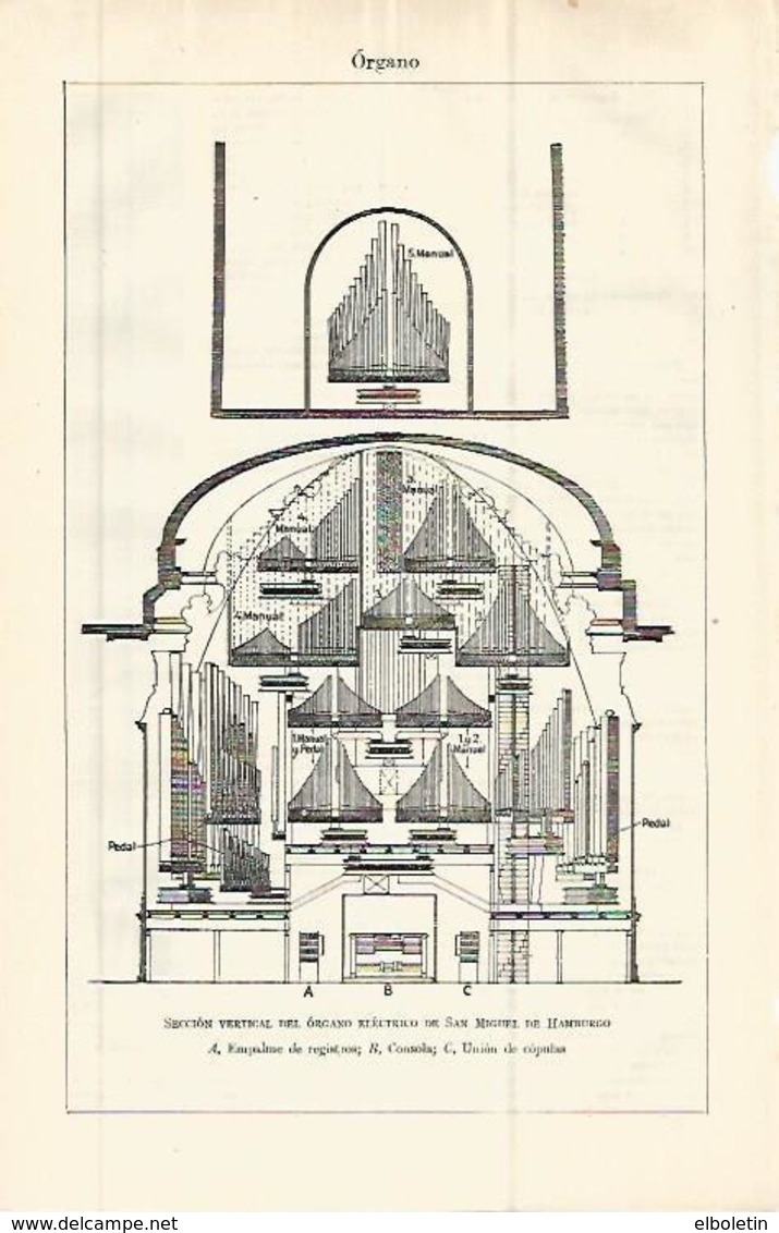 LAMINA ESPASA 32781: Seccion Vertical Del Organo De San Miguel De Hamburgo - Otros & Sin Clasificación