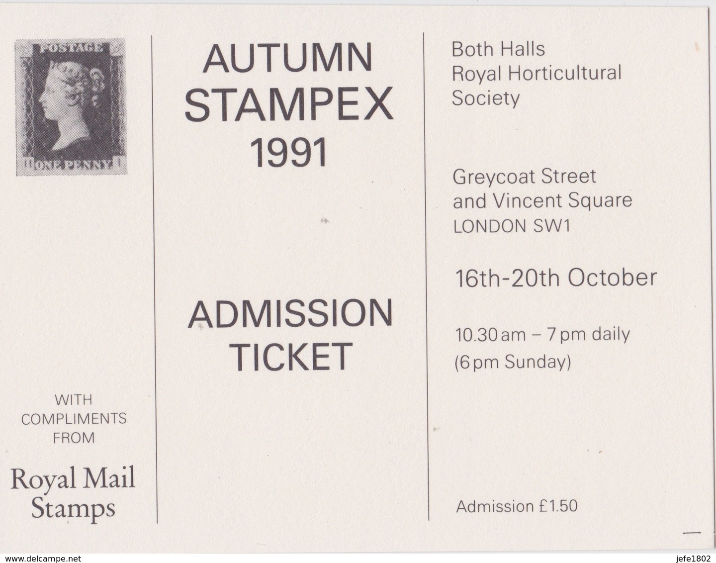 Autumn STAMPEX 1991 - Tickets D'entrée