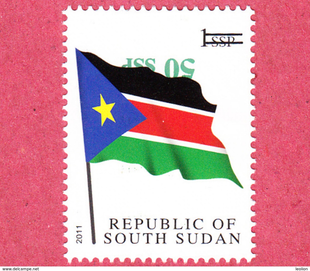 SOUTH SUDAN Surcharge Overprint ERROR  Inverted 50 SSP On 1 SSP Flag Stamp Südsudan Soudan Du Sud - Südsudan