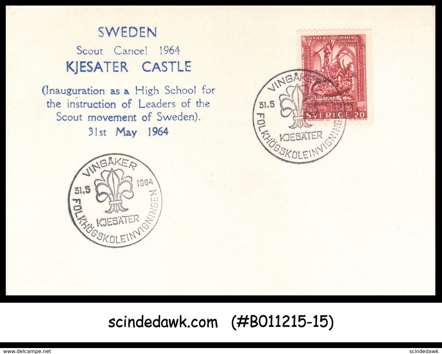 SWEDEN - 1964 KJESATER CASTLE COVER WITH SCOUT CANCELLATION - Postal Stationery