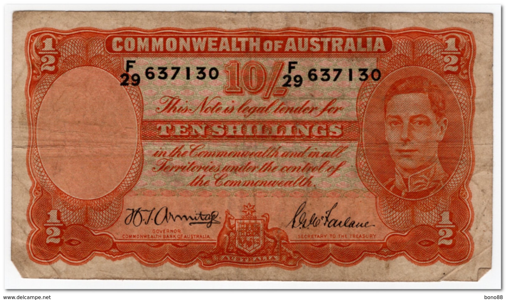 AUSTRALIA,10 SHILLINGS,1942,P.25b,FINE + - Moneda Local