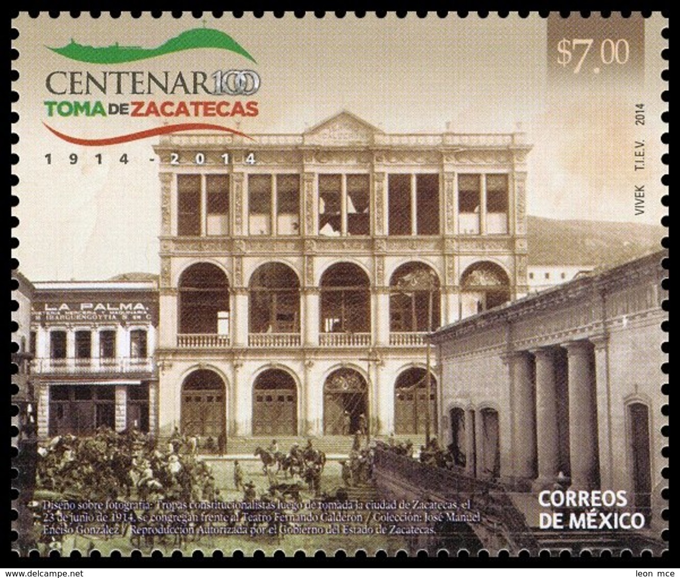 2014 México Centenary Of The Battle Of Zacatecas, Horse Soldiers Revolution / THEATER CALDERON Stamp MNH - Mexico