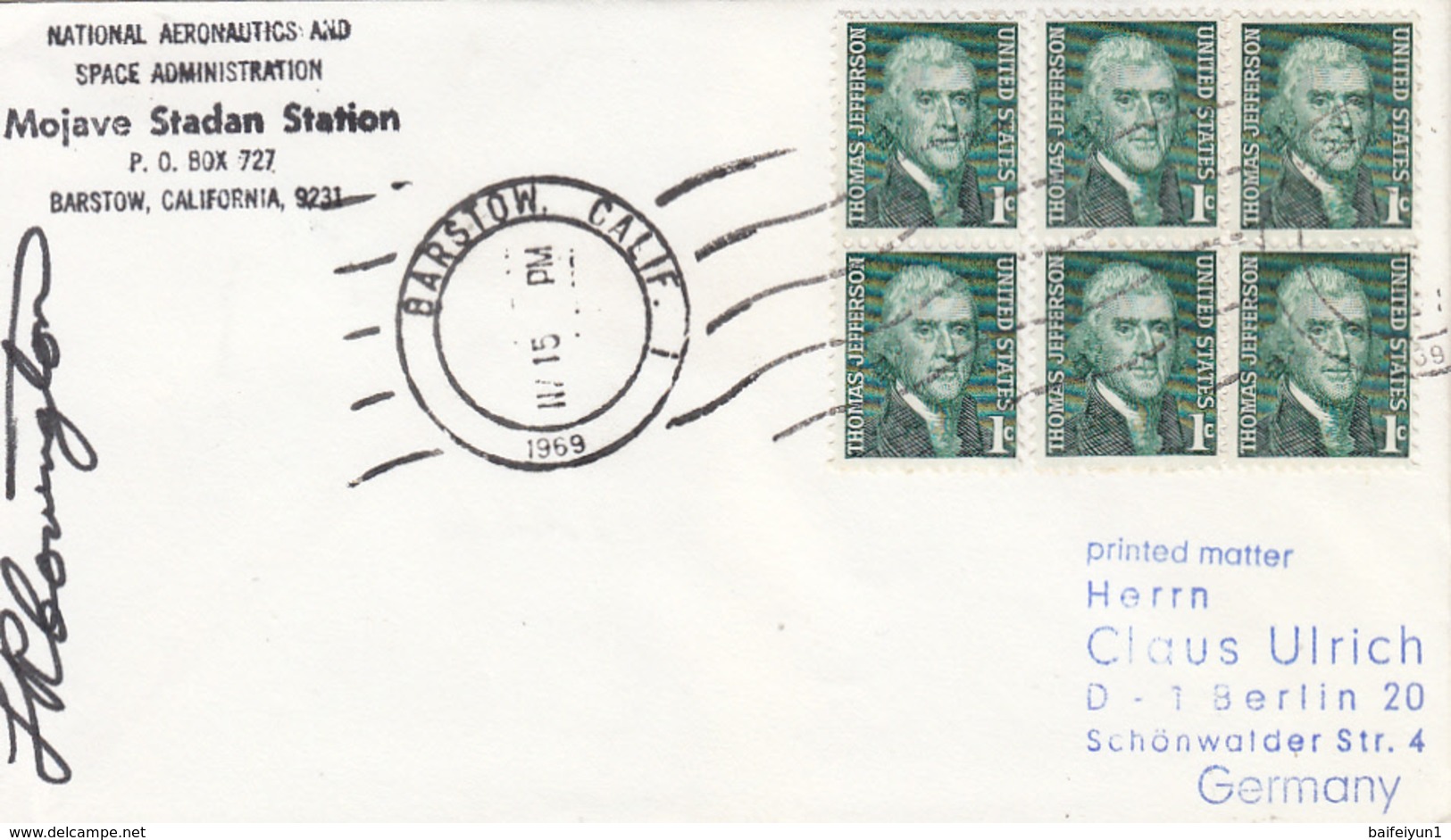 1969 USA  Apollo 12 Nasa Mojave Stadan Station Orig.signed Commemorative Cover - America Del Nord