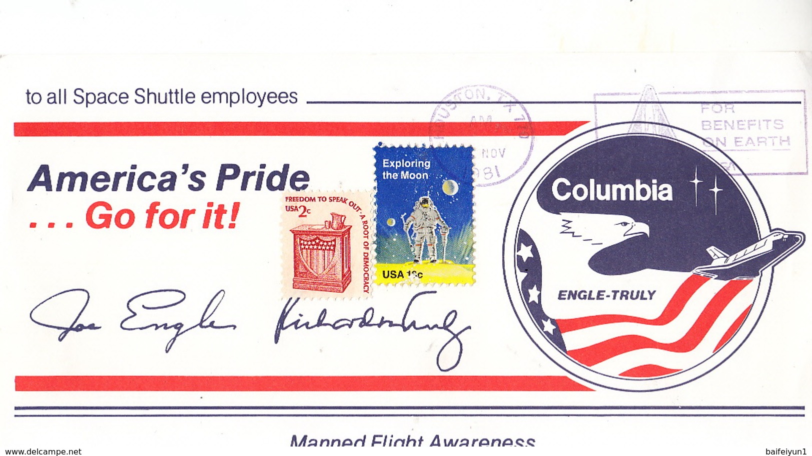 1982 USA  Space Shuttle  Columbia STS-2 Mission America's Pride Orig.signed Commemorative Cover - North  America