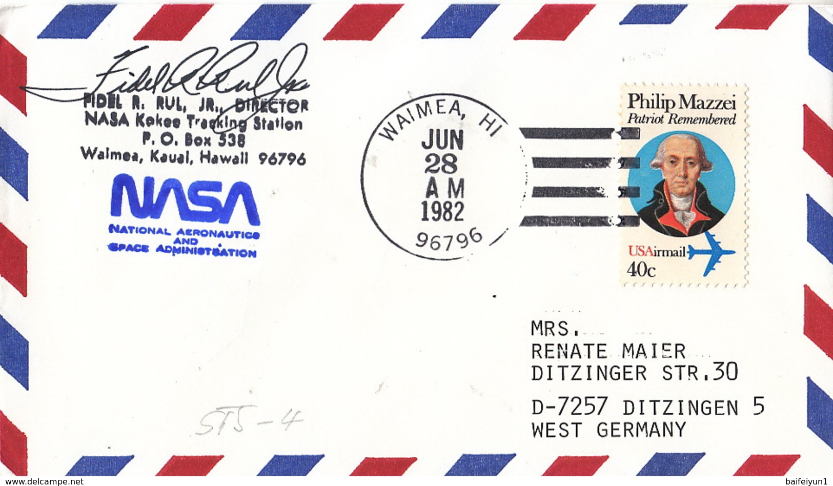 1982 USA  Space Shuttle  Columbia STS-4 Mission  Orig.signed Commemorative Cover - North  America