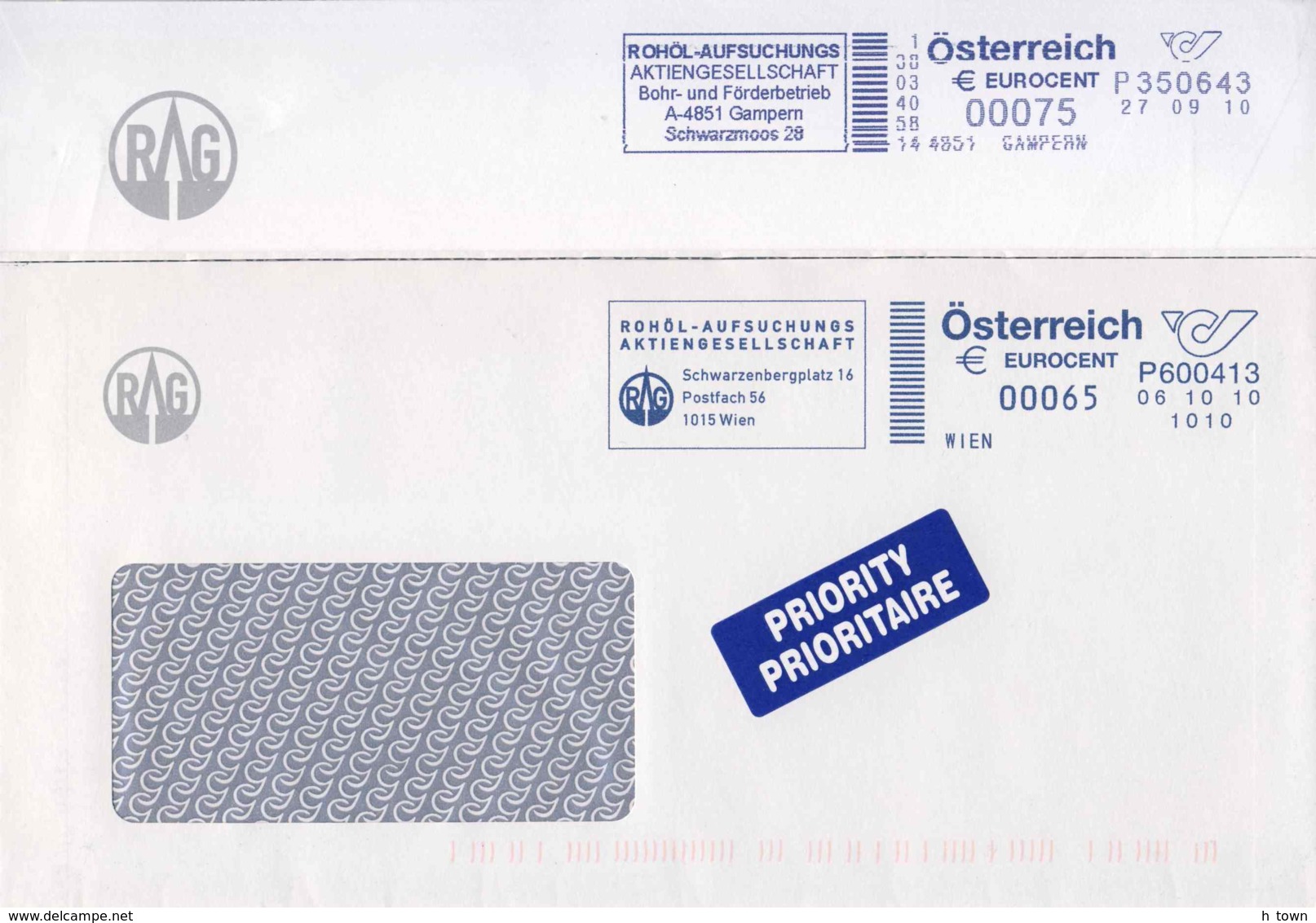 5199  Prospection Du Pétrole: 2 Ema D'Autriche - Oil Exploration Comp. Meter Stamps From Austria. Petroleum Gas - Aardolie