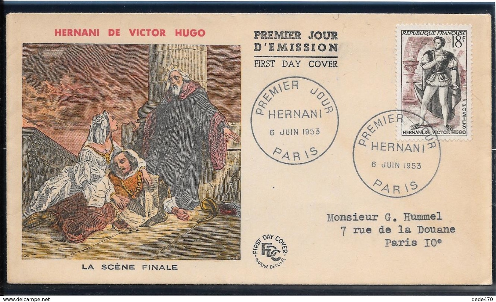 FDC 1953 - 944 Hernani De Victor Hugo - 1950-1959