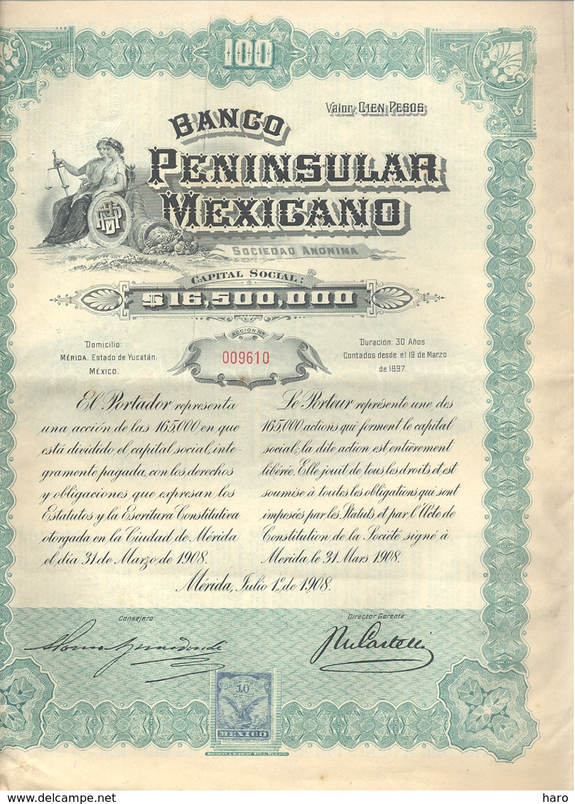 Actions / Titres - Banco Peninsular Mexicano .(b250) - S - V