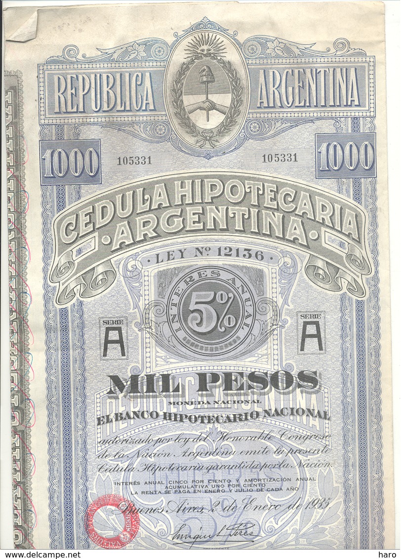 Actions / Titres - Republica Argentina - Cedula Hipotecaria - Argentine .(b250) - S - V