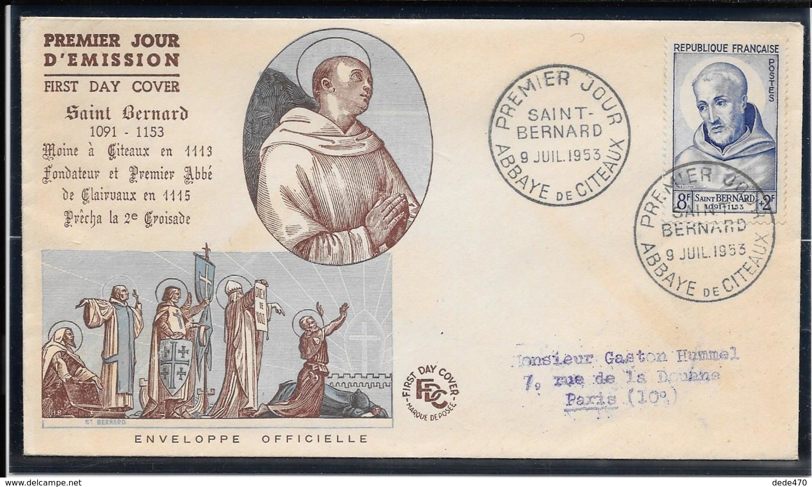 FDC 1953 - 945 Saint Bernard - Abbaye De Citeaux - 1950-1959