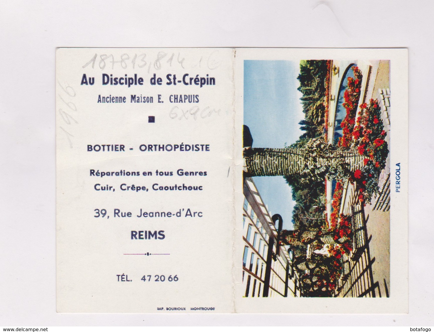 PETIT CALENDRIER  1966 (en 2 Volets)  AU DISCIPLE DE ST CREPIN, ORTHOPEDISTE A REIMS - Petit Format : 1961-70