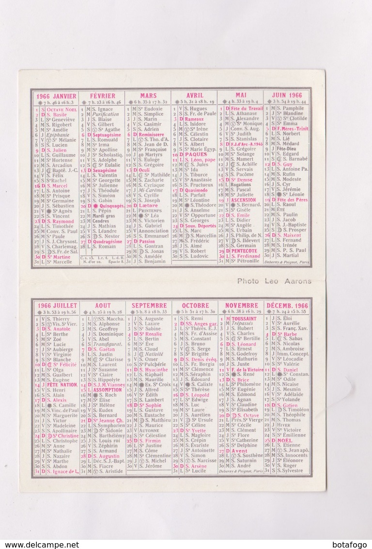 PETIT CALENDRIER  1966 (en 2 Volets)  IMPRIMERIE HUBERT A REIMS - Petit Format : 1961-70