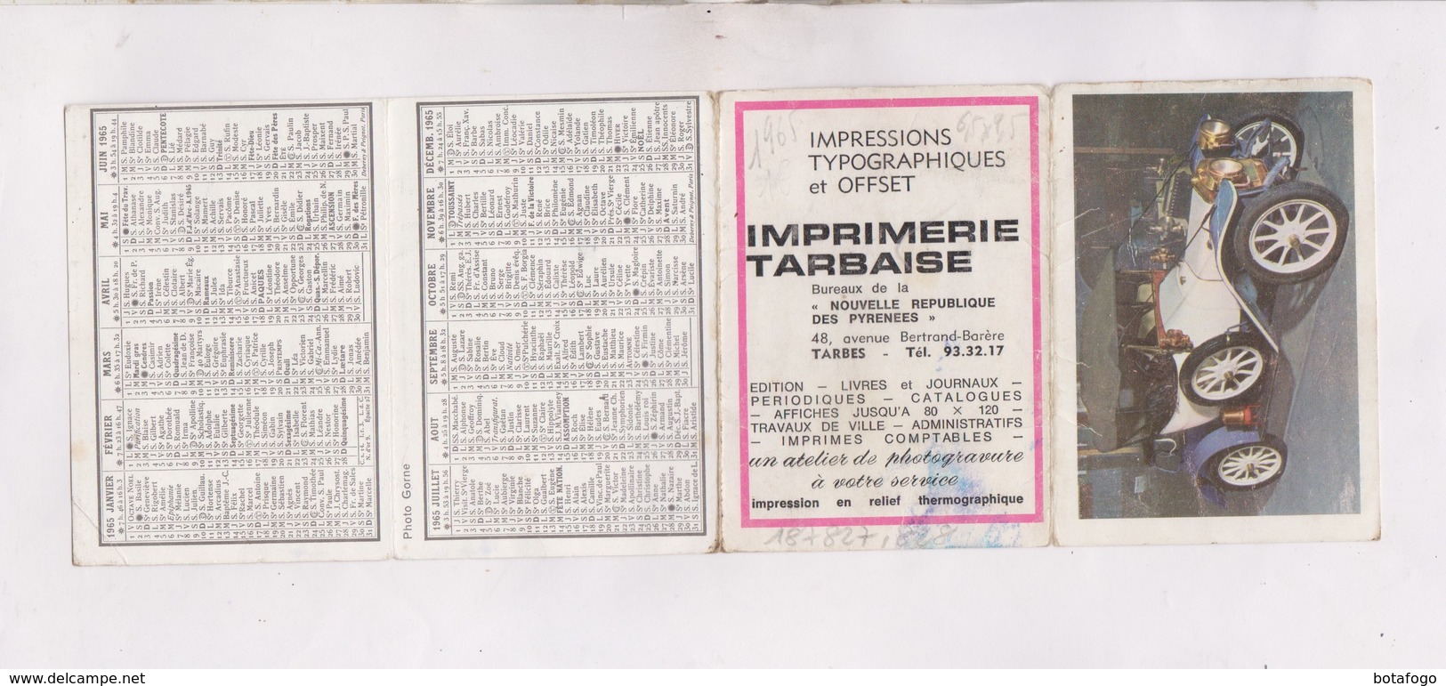 PETIT CALENDRIER  1965 (en 4 Volets) IMPRIMERIE TARBAISE - Petit Format : 1961-70