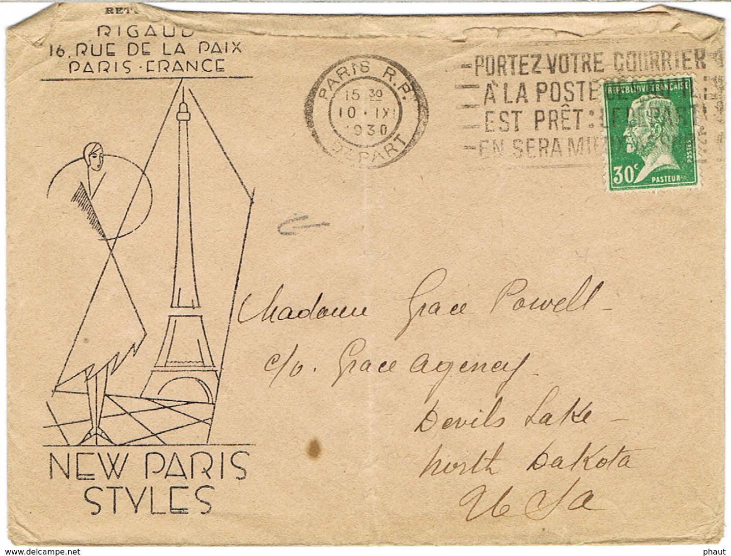 ENVELOPPE ILLUSTREE RIGAUX NEW PARIS STYLE ADRESSEE AUX USA ETAT - 1921-1960: Période Moderne