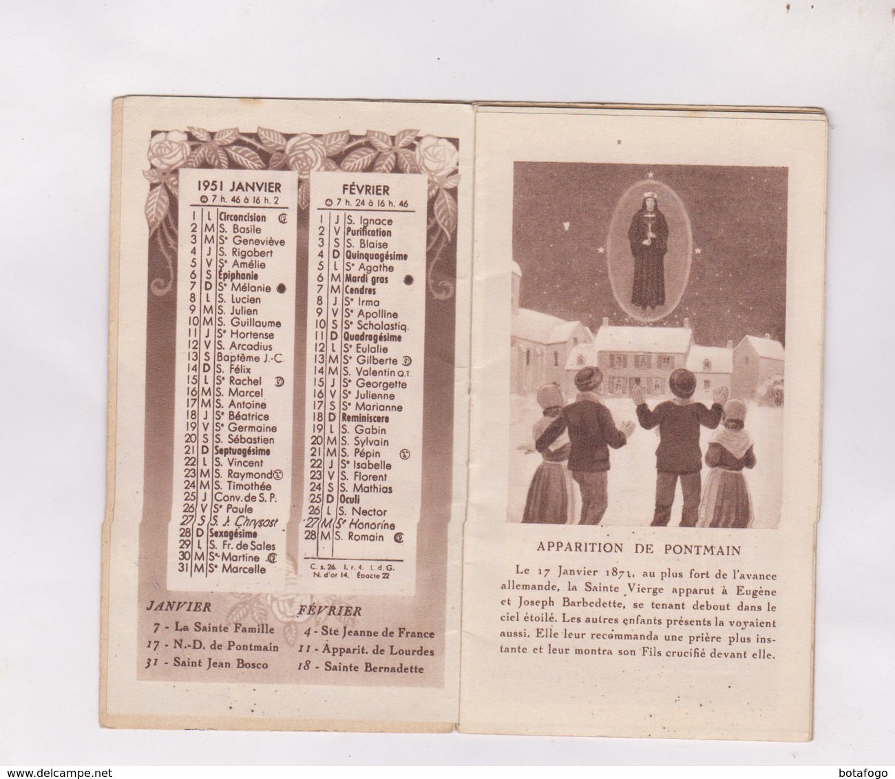 CALENDRIER 1951 PETIT FORMAT ALMANACH MARIA 1 A LOURDES - Petit Format : 1941-60