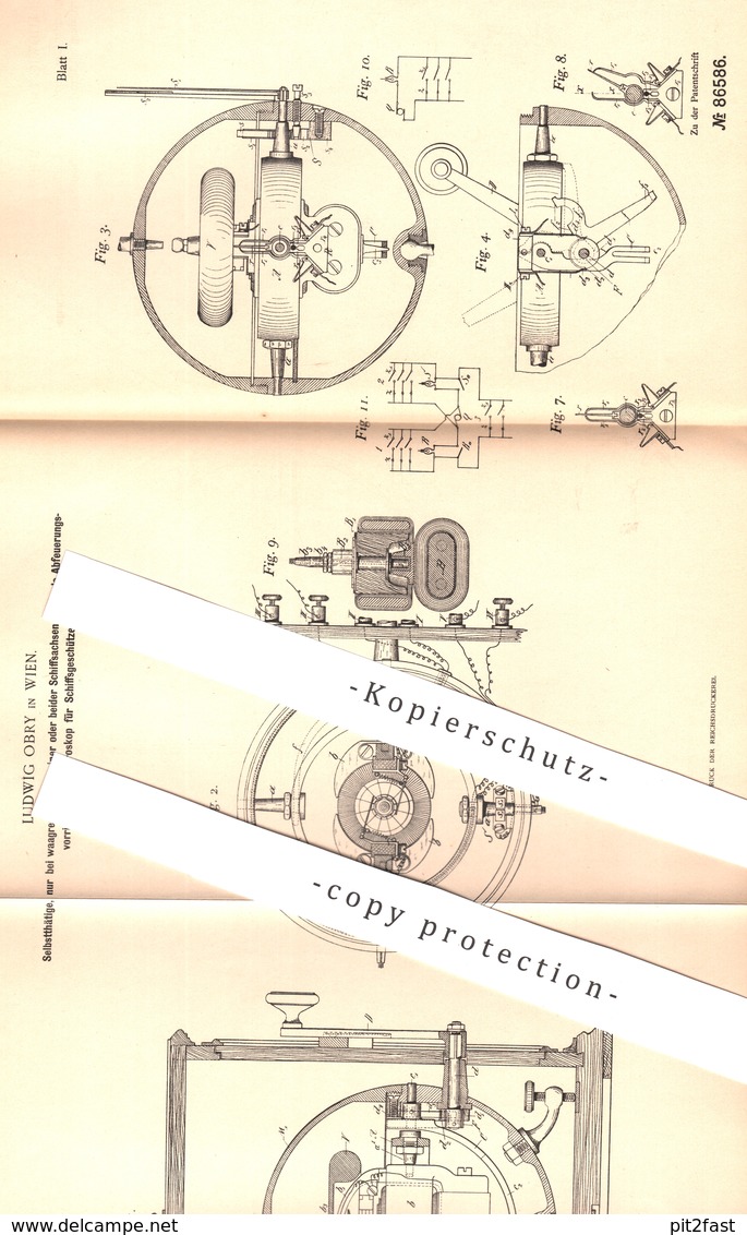 Original Patent - Ludwig Obry , Wien , Österreich 1895 , Abfeuerung Mit Gyroskop Für Schiffsgeschütz | Waffen , Geschütz - Historische Dokumente